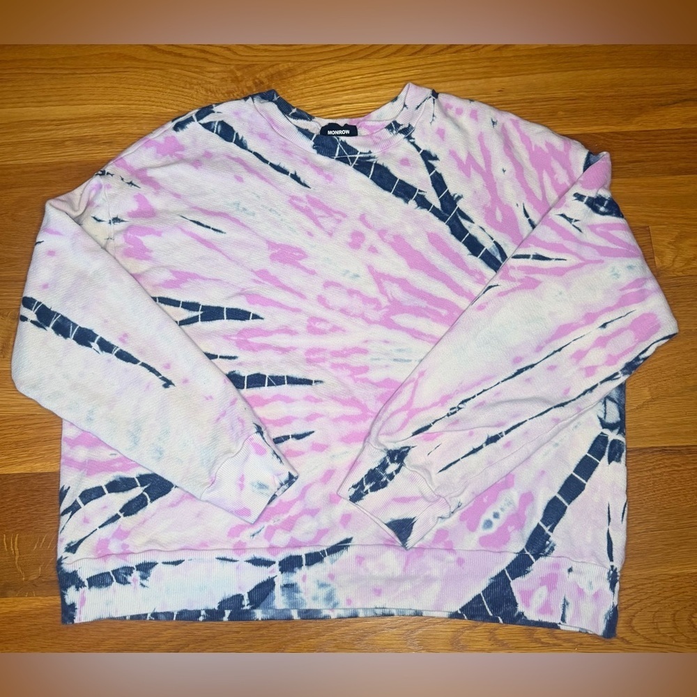 Monrow Pink Blue Tie Dye Sweatshirt Medium 100% Cotton Crewneck Pullover